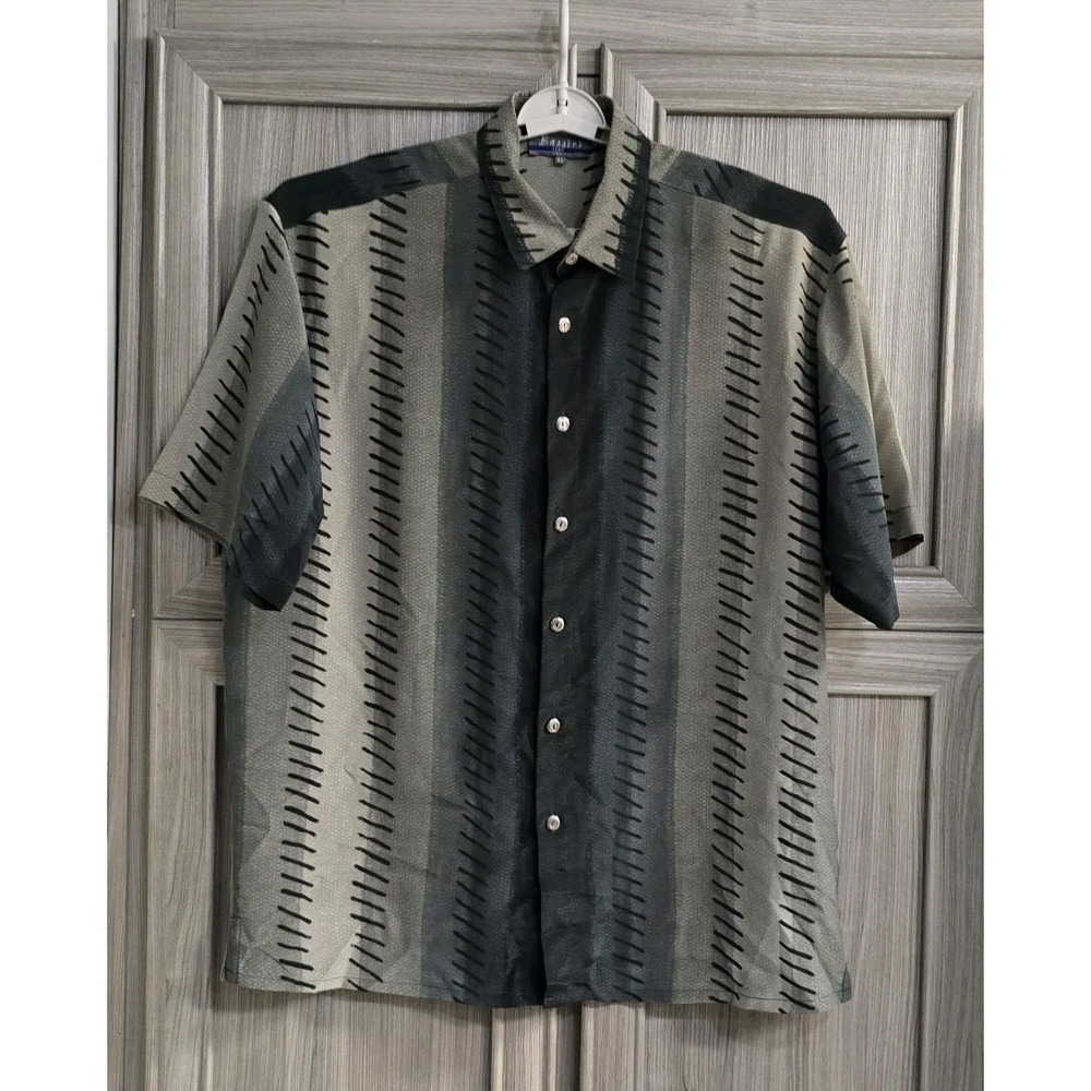 Bassiri Uomo Shirt Men XL Gray Green Blue Black Short Sleeve Button Up